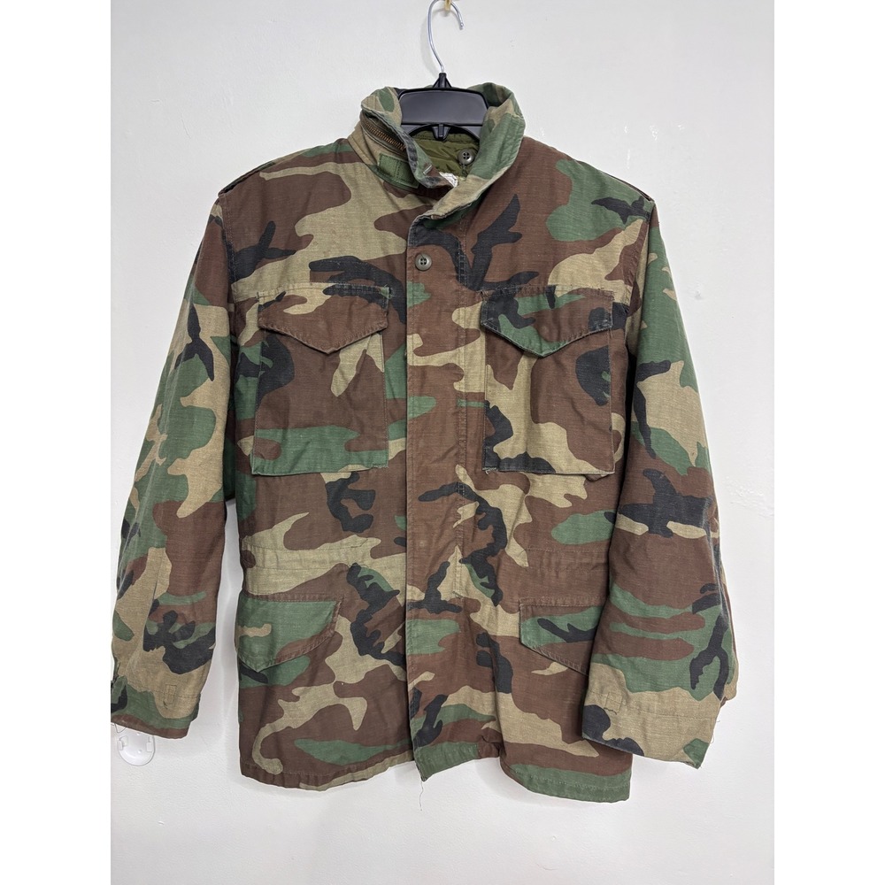 Vintage US Army M-65 Field Jacket Woodland Camo w/ Liner Small Regular 80s